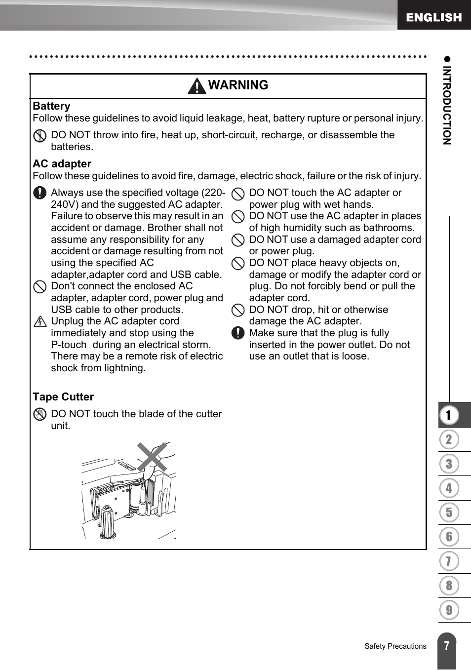 Warning | Brother LW6091001 User Manual | Page 11 / 84