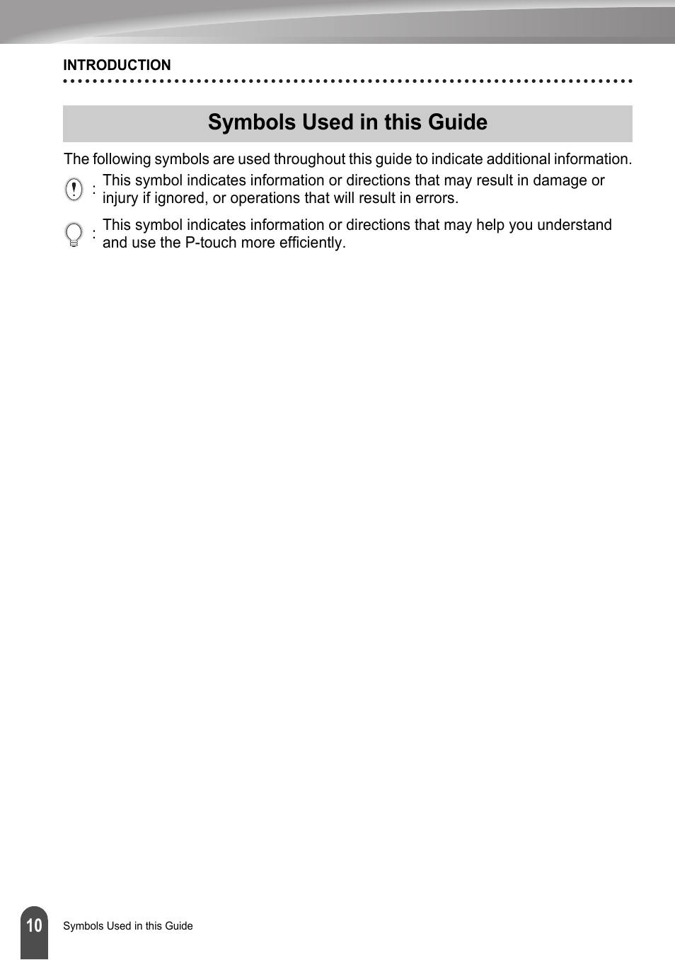 Symbols used in this guide | Brother LW6091001 User Manual | Page 14 / 84