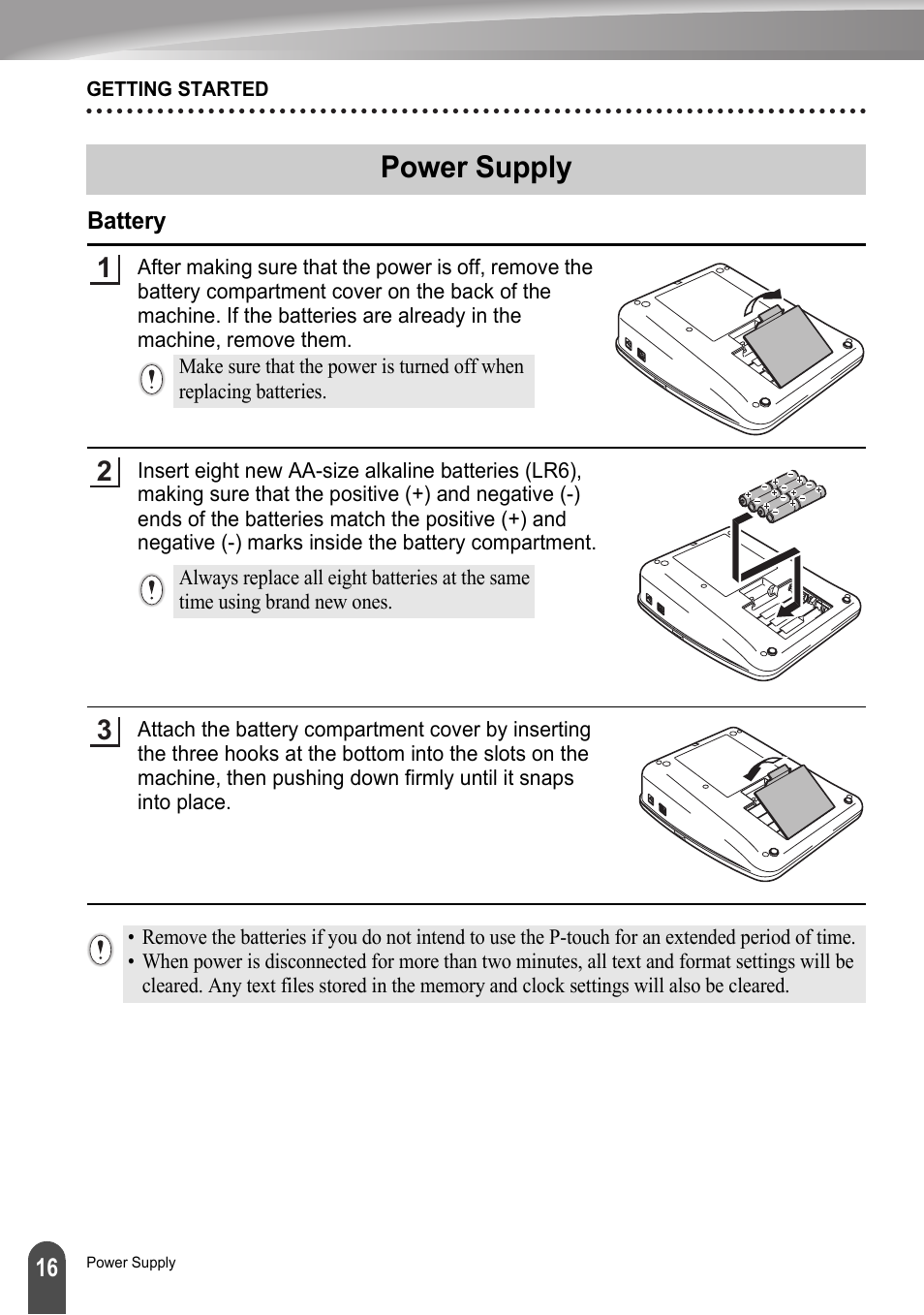 Power supply, Battery | Brother LW6091001 User Manual | Page 20 / 84