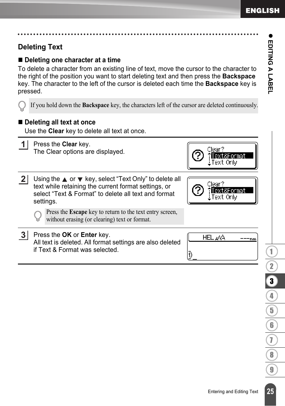 Deleting text | Brother LW6091001 User Manual | Page 29 / 84