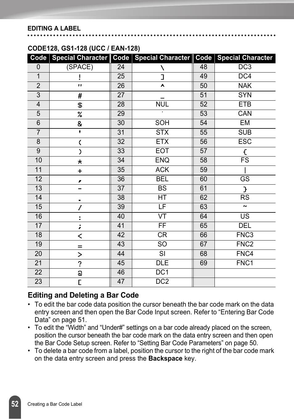 Editing and deleting a bar code | Brother LW6091001 User Manual | Page 56 / 84