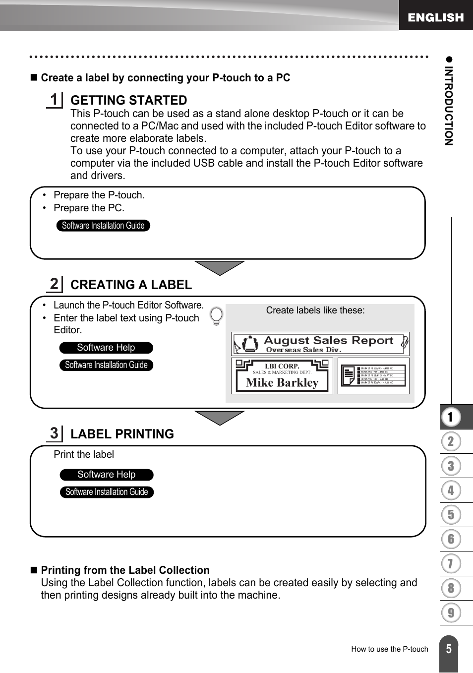 Getting started, Creating a label label printing | Brother LW6091001 User Manual | Page 9 / 84