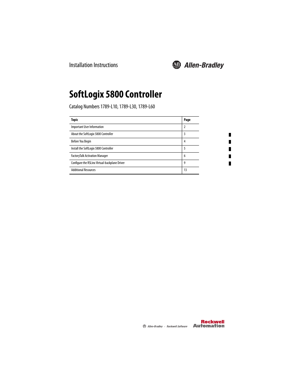 Rockwell Automation 1789-L10_L30_L60 SoftLogix 5800 Controller Installation Instructions User Manual | 14 pages