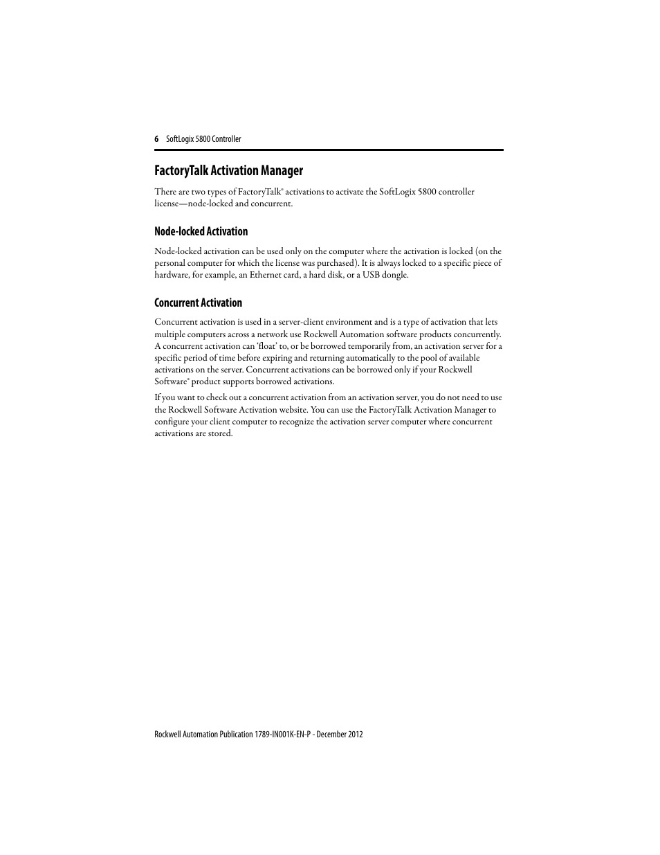 Factorytalk activation manager, Node-locked activation, Concurrent activation | Rockwell Automation 1789-L10_L30_L60 SoftLogix 5800 Controller Installation Instructions User Manual | Page 6 / 14