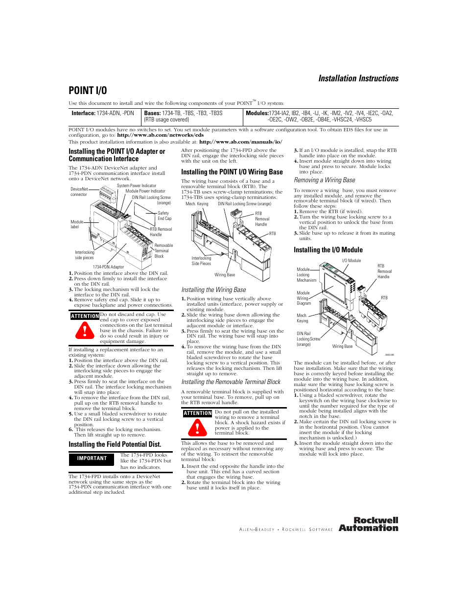 Rockwell Automation 1734 Point I/O Installation Instructions User Manual | 12 pages