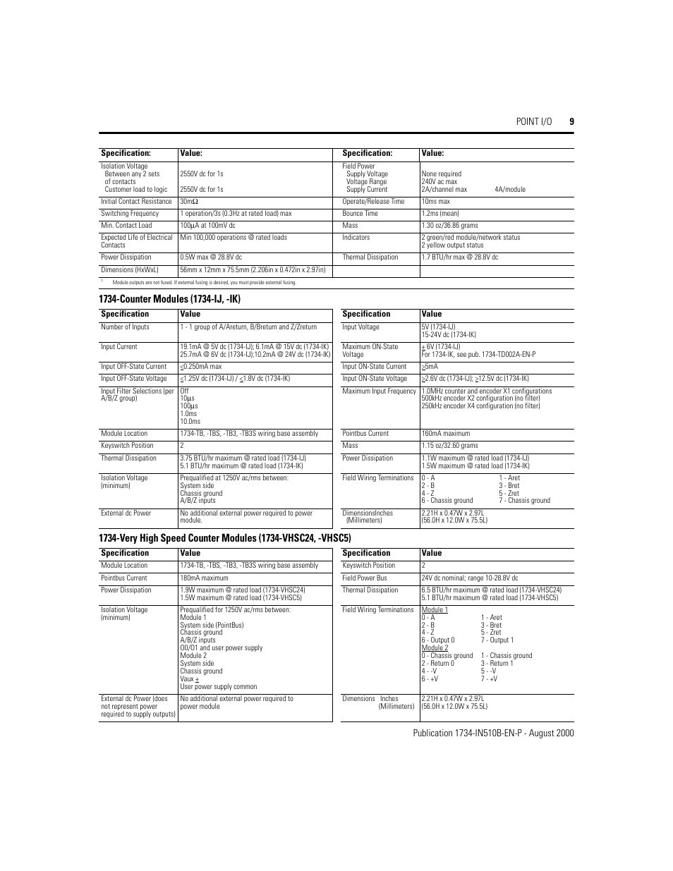 1734-counter modules (1734-ij, -ik) | Rockwell Automation 1734 Point I/O Installation Instructions User Manual | Page 9 / 12