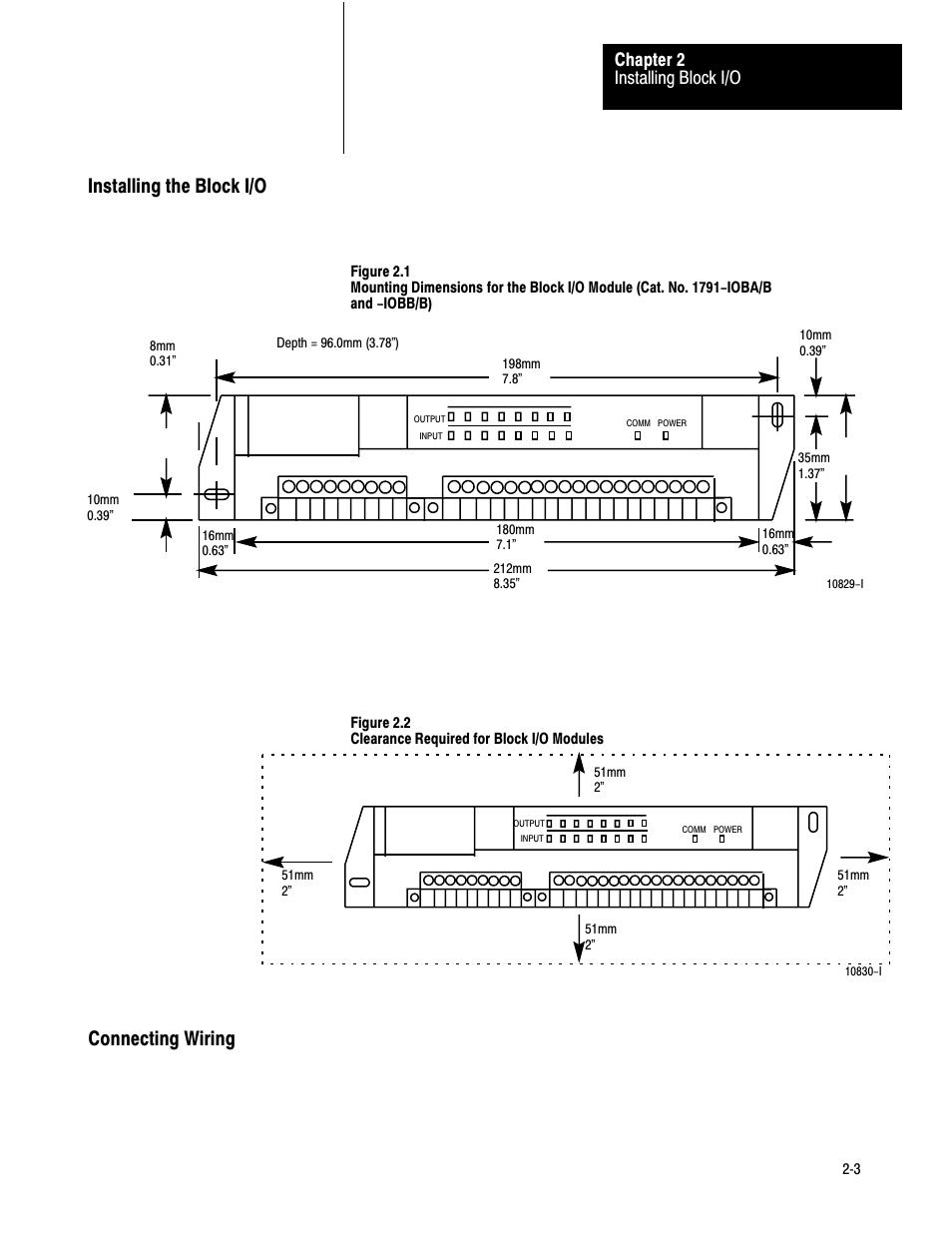 Installing the block i/o, Connecting wiring, Installing the block i/o connecting wiring | Installing block i/o chapter 2 | Rockwell Automation 1791-IOBB USER MANUAL User Manual | Page 12 / 34