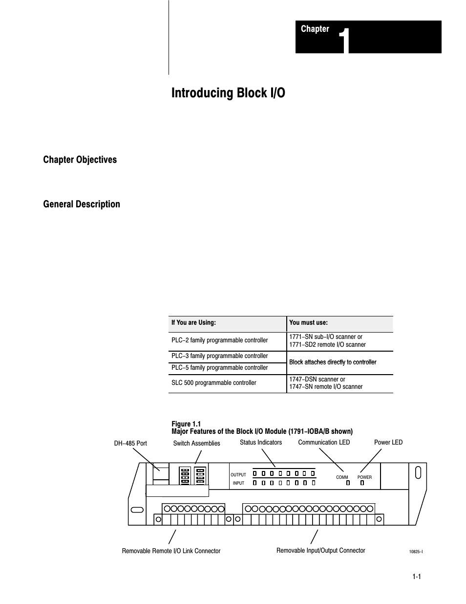 1 - introducing block i/o, Chapter objectives, General description | Introducing block i/o, Chapter objectives general description | Rockwell Automation 1791-IOBB USER MANUAL User Manual | Page 7 / 34