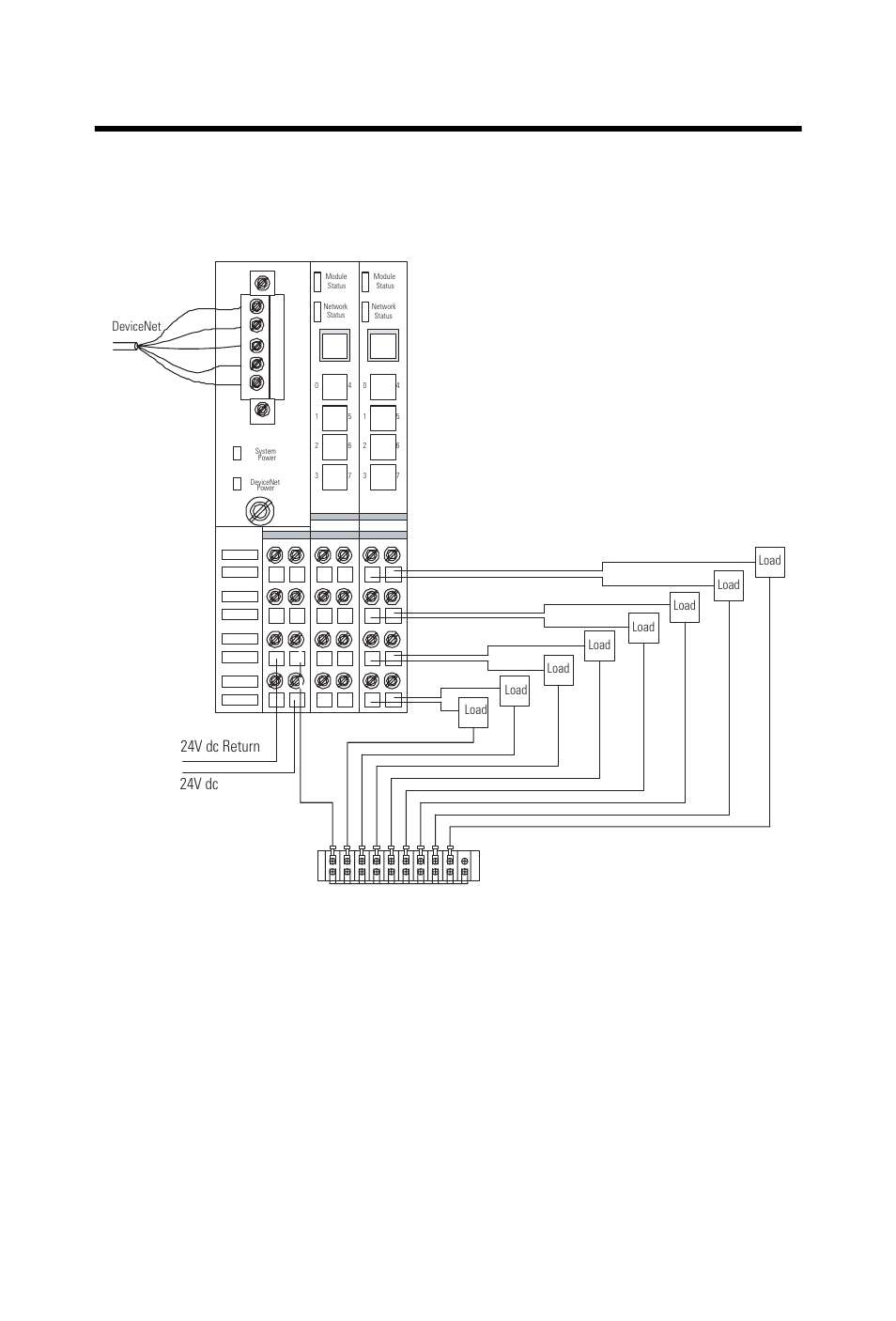 Configure the module, Terminal block with bus connector strip, 24v dc 24v dc return | Rockwell Automation 1734-OV2E_4E_8E POINT I/O Protected Sink Output Module Installation Instructions User Manual | Page 18 / 28