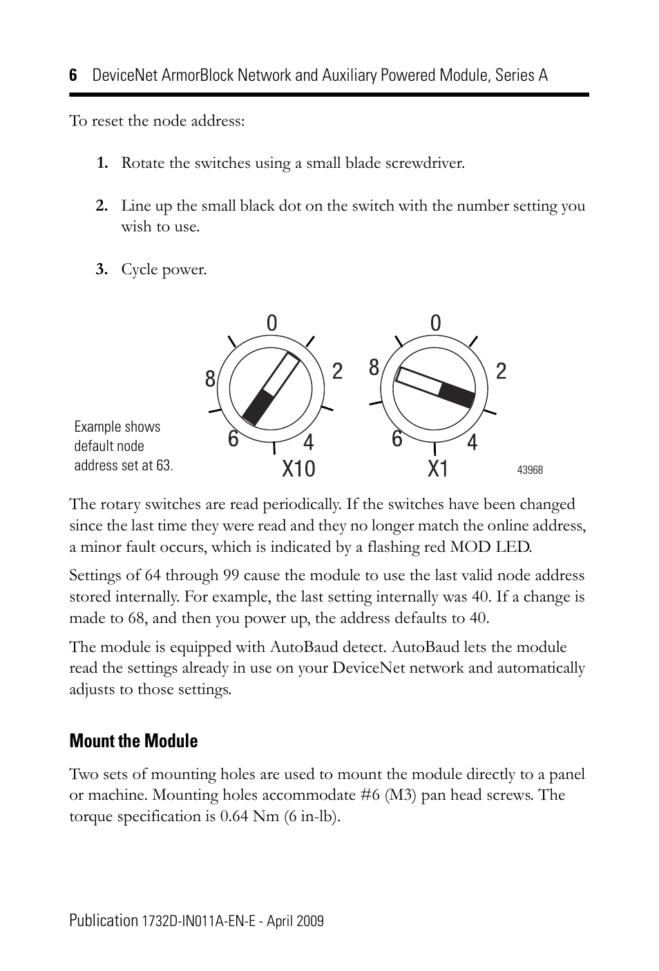Mount the module | Rockwell Automation 1732D-8X81212HD DNet ArmorBlock Network and Auxiliary Powered Module, Series A, IN User Manual | Page 6 / 24