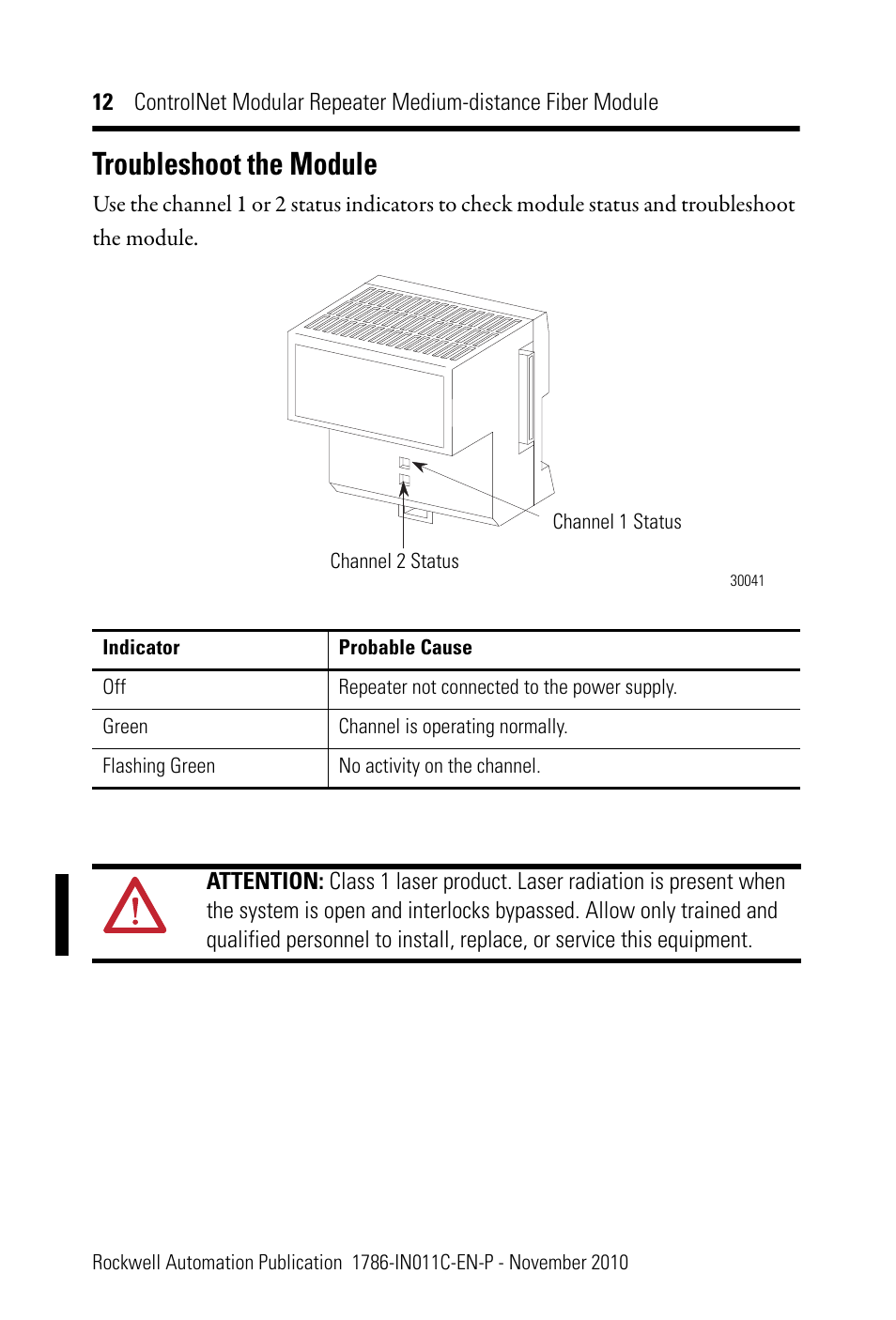 Troubleshoot the module | Rockwell Automation 1786-RPFM ControlNet Modular Repeater Med-distance Fiber Module Installation Instructio User Manual | Page 12 / 20