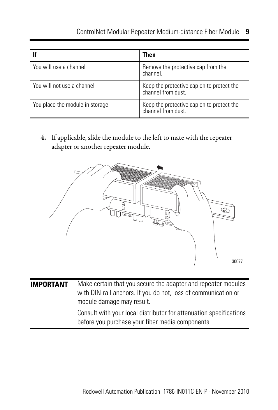 Rockwell Automation 1786-RPFM ControlNet Modular Repeater Med-distance Fiber Module Installation Instructio User Manual | Page 9 / 20