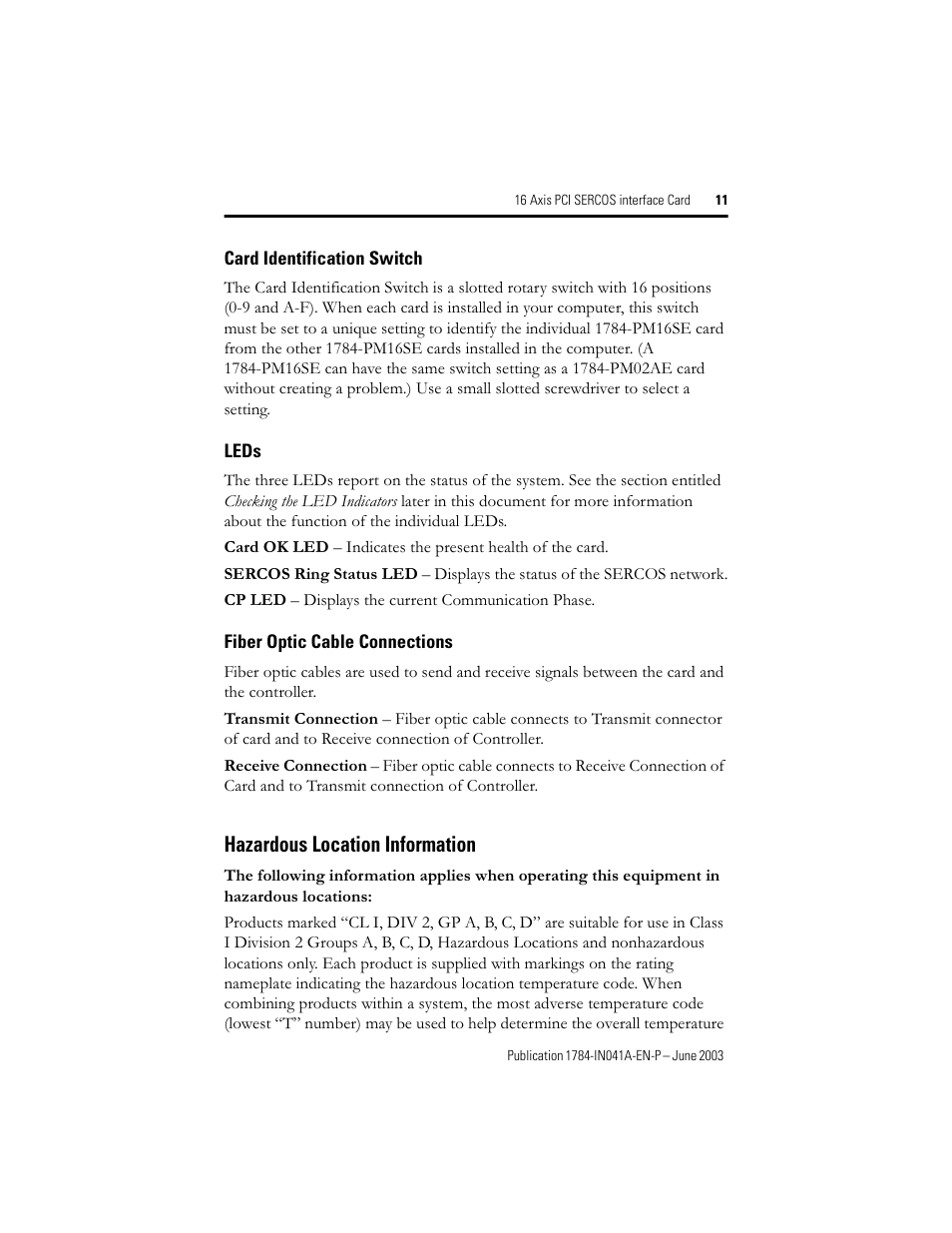 Hazardous location information | Rockwell Automation 1784-PM16SE 16 Axis PCI SERCOS interface Card Installation Instructions User Manual | Page 11 / 28