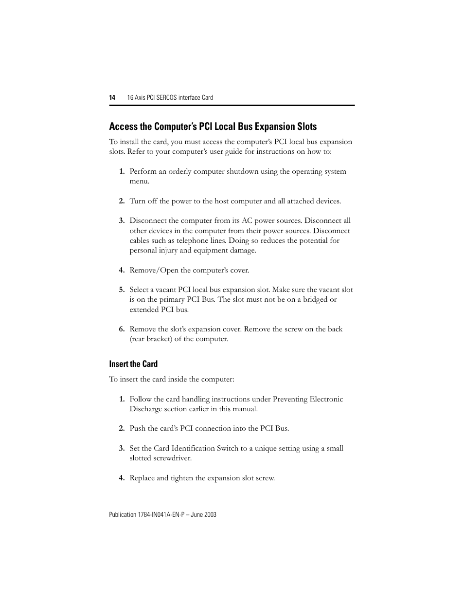 Rockwell Automation 1784-PM16SE 16 Axis PCI SERCOS interface Card Installation Instructions User Manual | Page 14 / 28