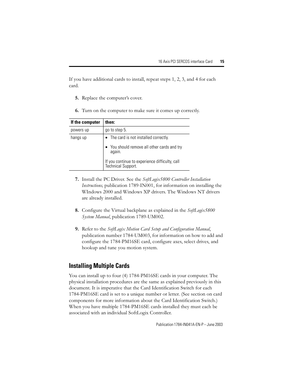 Installing multiple cards | Rockwell Automation 1784-PM16SE 16 Axis PCI SERCOS interface Card Installation Instructions User Manual | Page 15 / 28