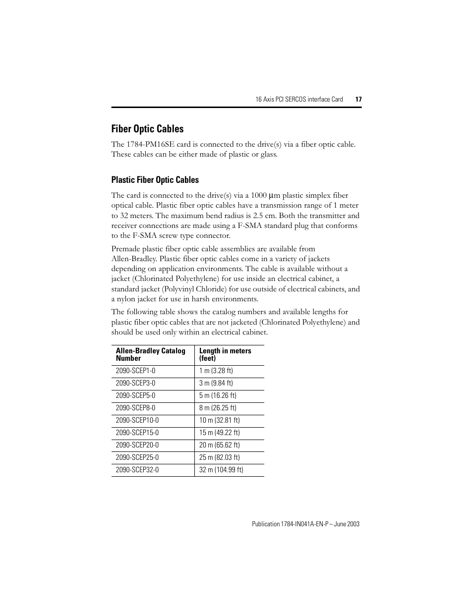 Fiber optic cables | Rockwell Automation 1784-PM16SE 16 Axis PCI SERCOS interface Card Installation Instructions User Manual | Page 17 / 28