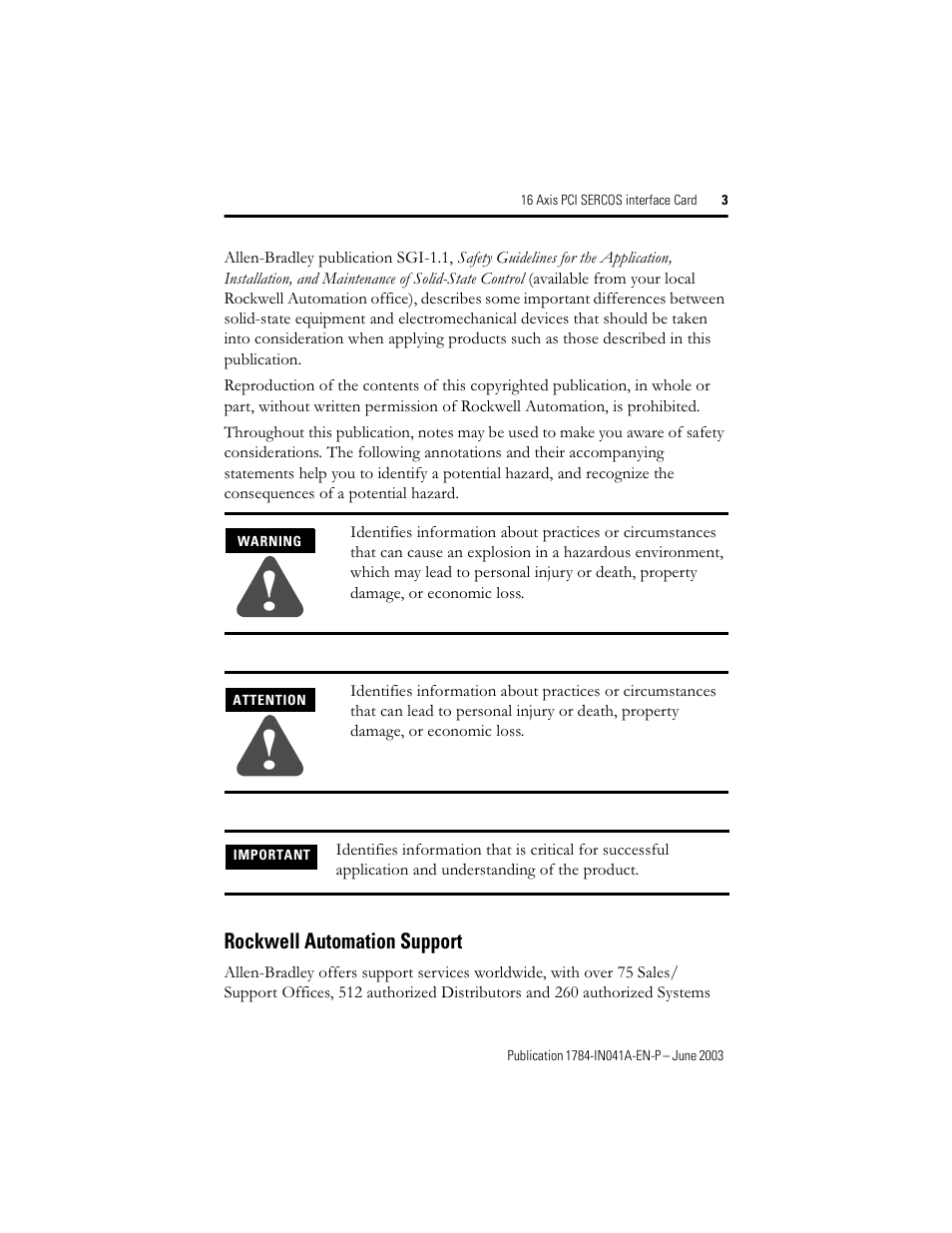Rockwell Automation 1784-PM16SE 16 Axis PCI SERCOS interface Card Installation Instructions User Manual | Page 3 / 28