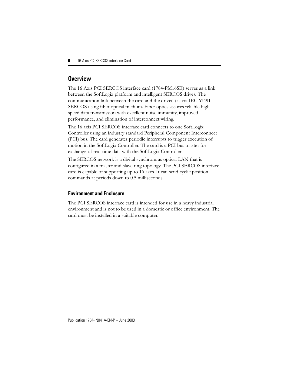 Overview | Rockwell Automation 1784-PM16SE 16 Axis PCI SERCOS interface Card Installation Instructions User Manual | Page 6 / 28