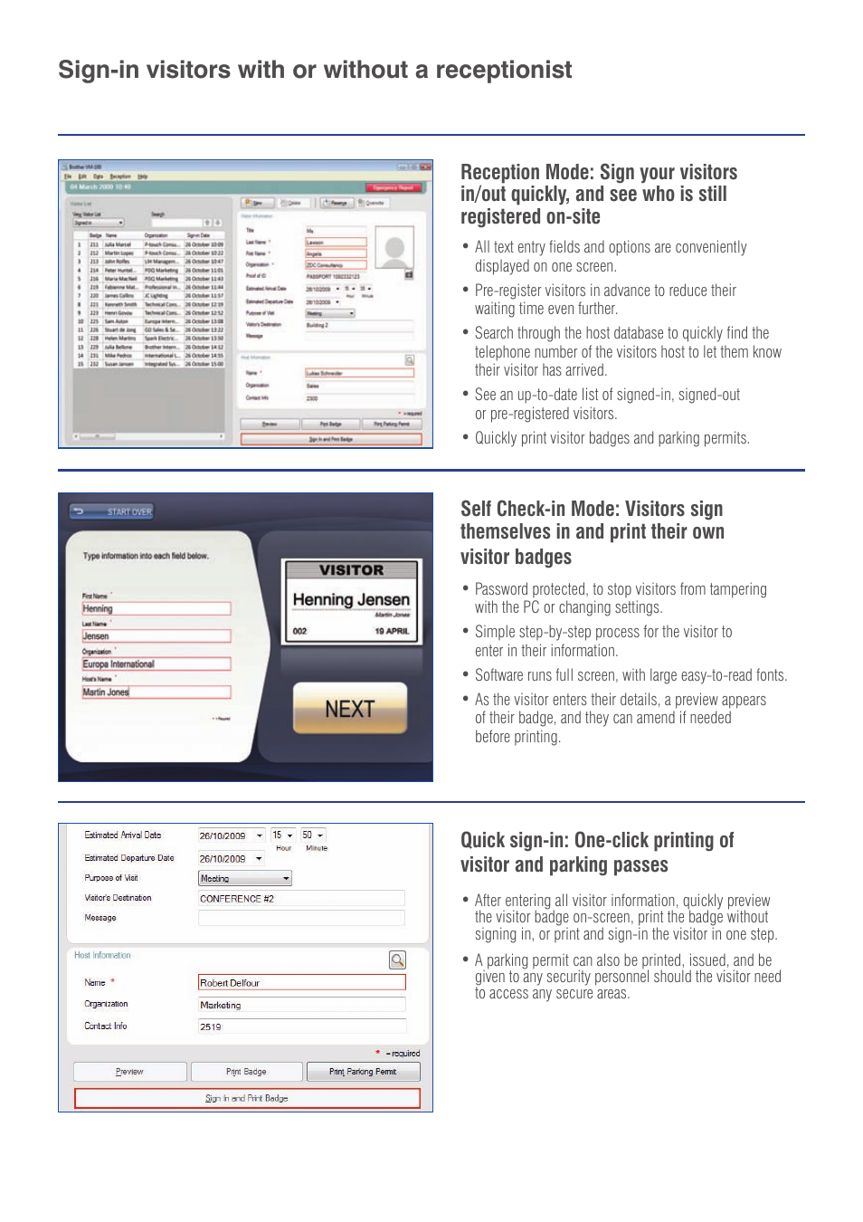 Sign-in visitors with or without a receptionist | Brother VM-100 User Manual | Page 4 / 8