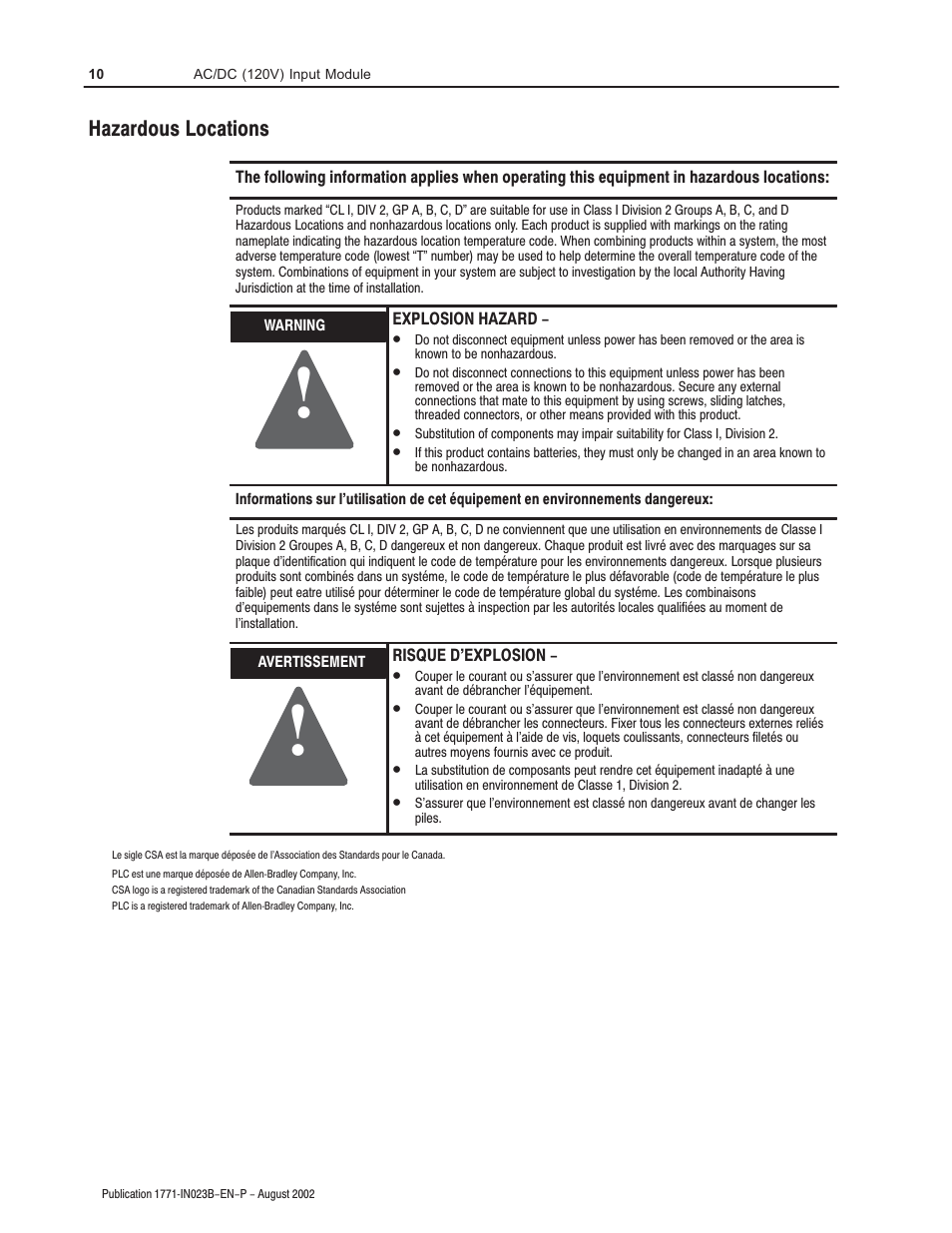Hazardous locations | Rockwell Automation 1771-IAD AC/DC (120V)Input Installation Instructions User Manual | Page 10 / 12