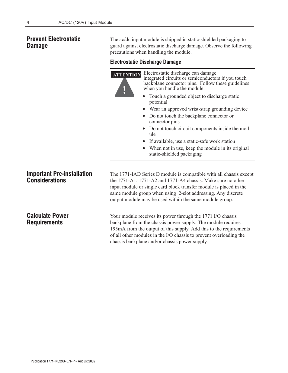 Rockwell Automation 1771-IAD AC/DC (120V)Input Installation Instructions User Manual | Page 4 / 12