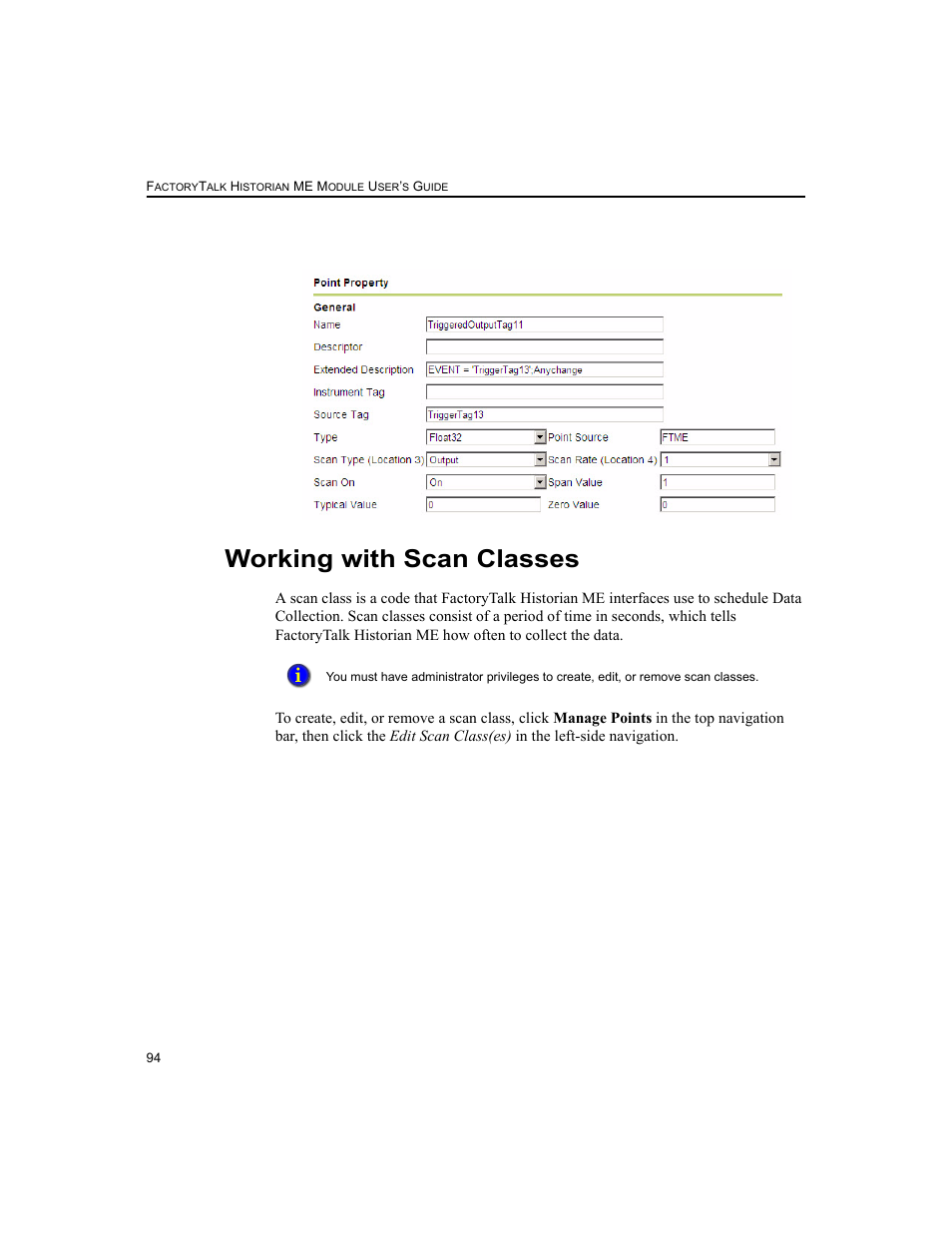 Working with scan classes | Rockwell Automation 1756-HIST2G FactoryTalk Historian ME 2.2  User Manual | Page 104 / 330