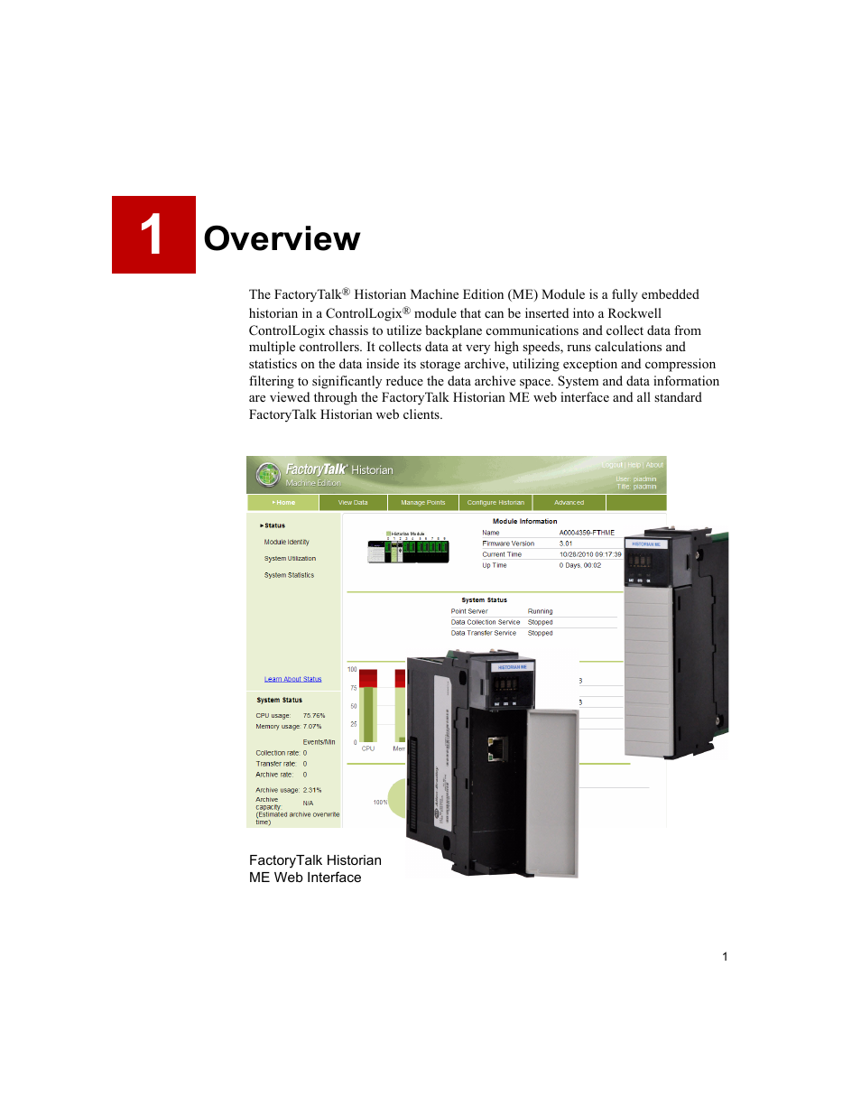Overview, 1 • overview | Rockwell Automation 1756-HIST2G FactoryTalk Historian ME 2.2  User Manual | Page 11 / 330