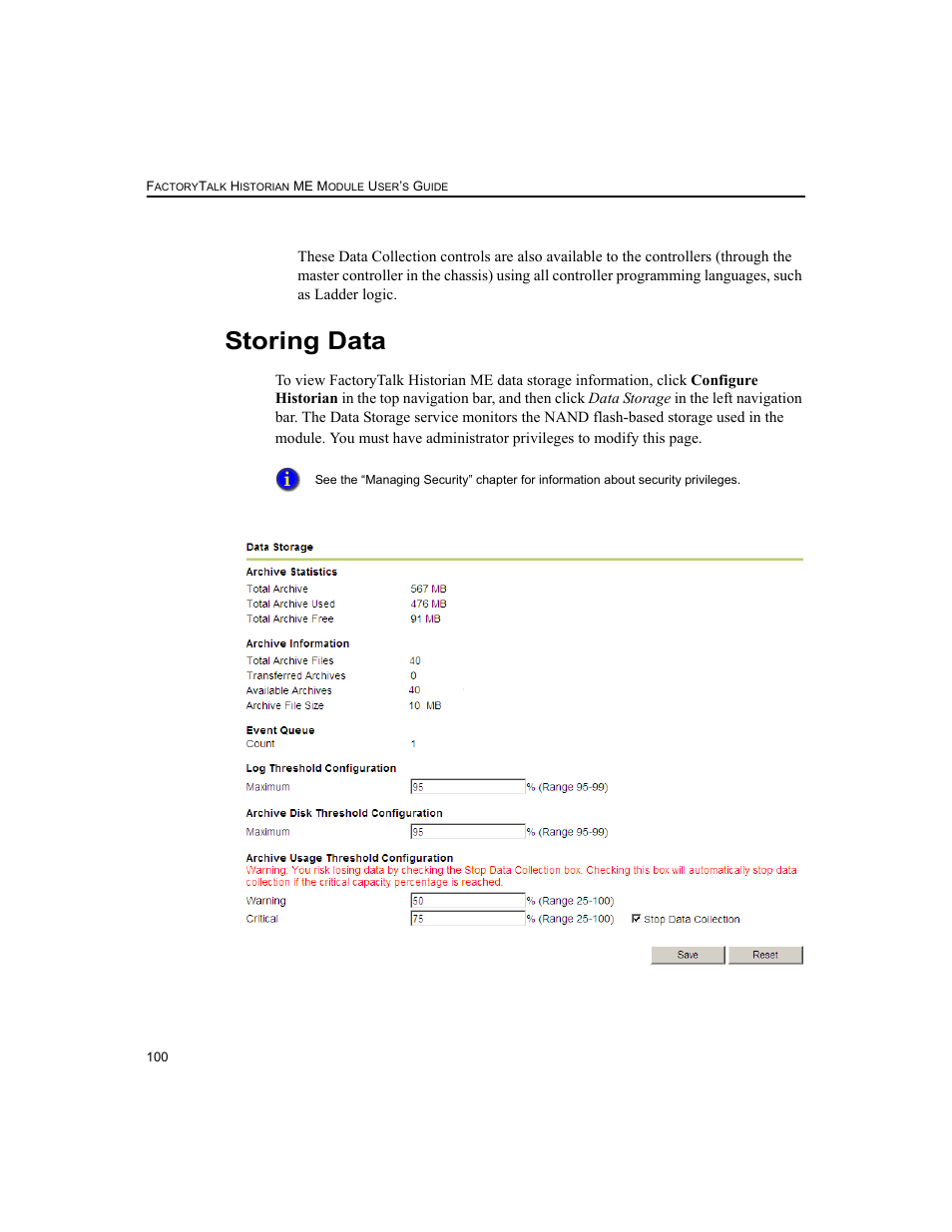 Storing data | Rockwell Automation 1756-HIST2G FactoryTalk Historian ME 2.2  User Manual | Page 110 / 330