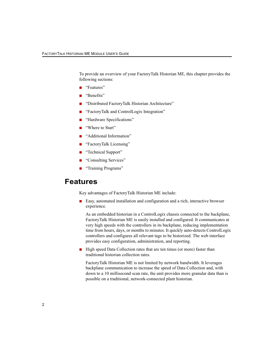 Features | Rockwell Automation 1756-HIST2G FactoryTalk Historian ME 2.2  User Manual | Page 12 / 330