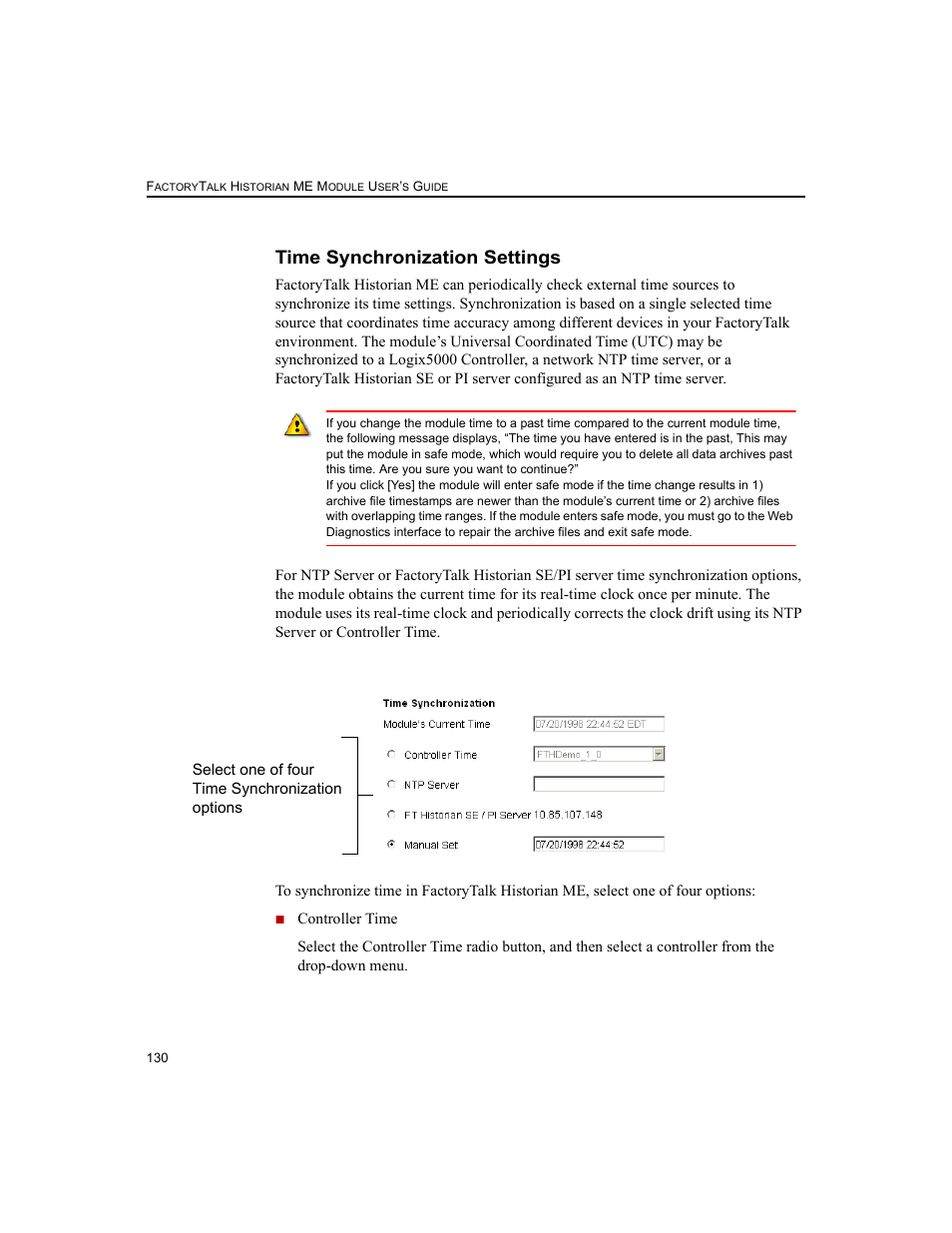 Time synchronization settings | Rockwell Automation 1756-HIST2G FactoryTalk Historian ME 2.2  User Manual | Page 140 / 330