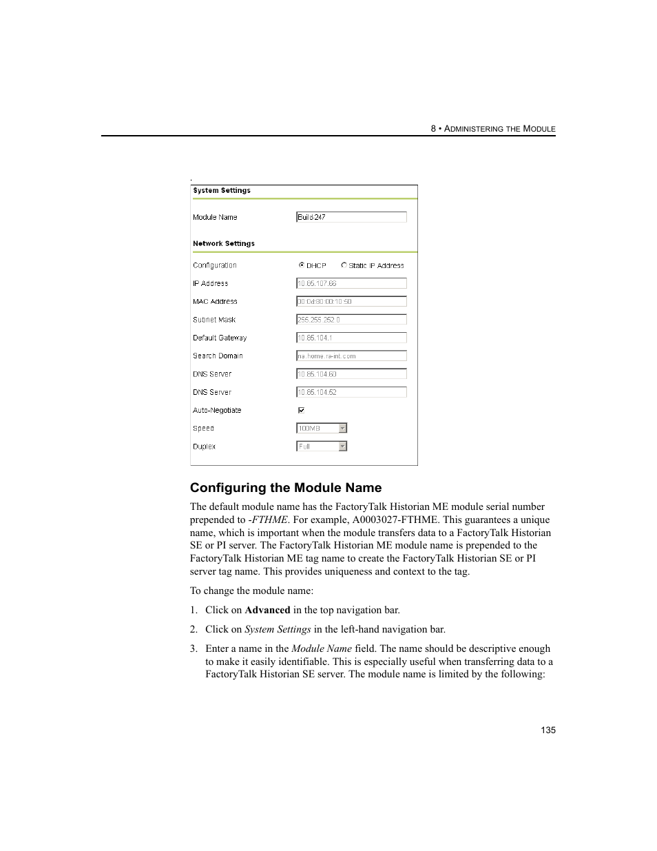 Configuring the module name | Rockwell Automation 1756-HIST2G FactoryTalk Historian ME 2.2  User Manual | Page 145 / 330