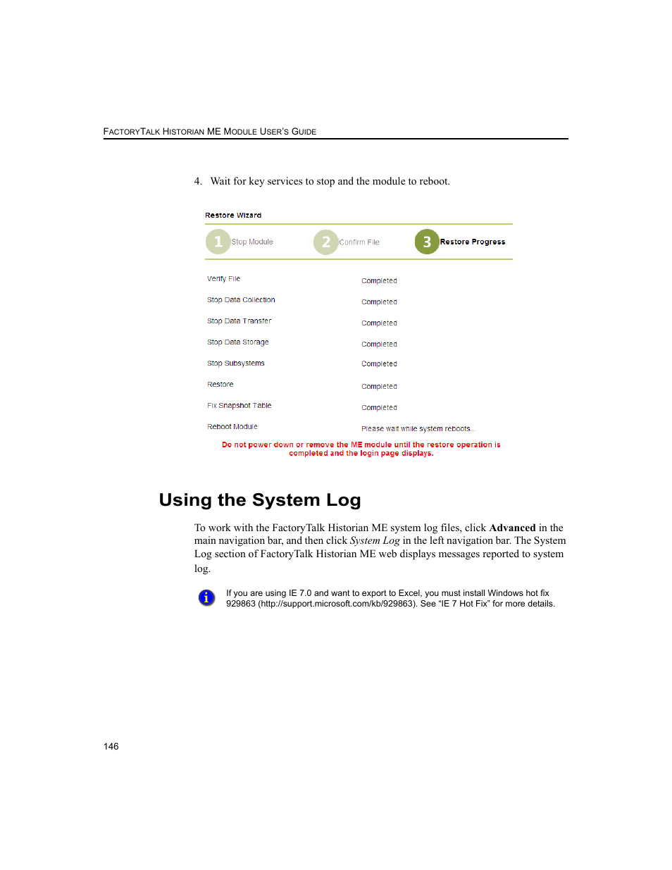 Using the system log | Rockwell Automation 1756-HIST2G FactoryTalk Historian ME 2.2  User Manual | Page 156 / 330