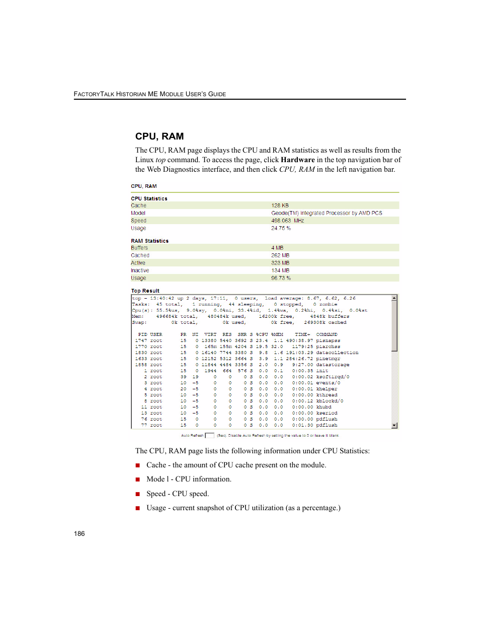 Cpu, ram | Rockwell Automation 1756-HIST2G FactoryTalk Historian ME 2.2  User Manual | Page 196 / 330