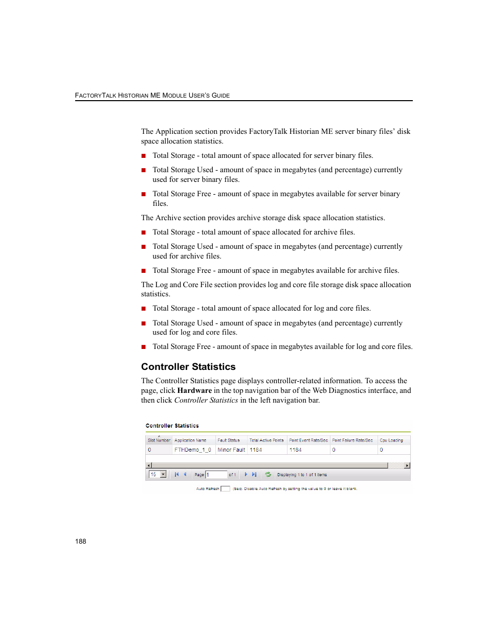 Controller statistics | Rockwell Automation 1756-HIST2G FactoryTalk Historian ME 2.2  User Manual | Page 198 / 330