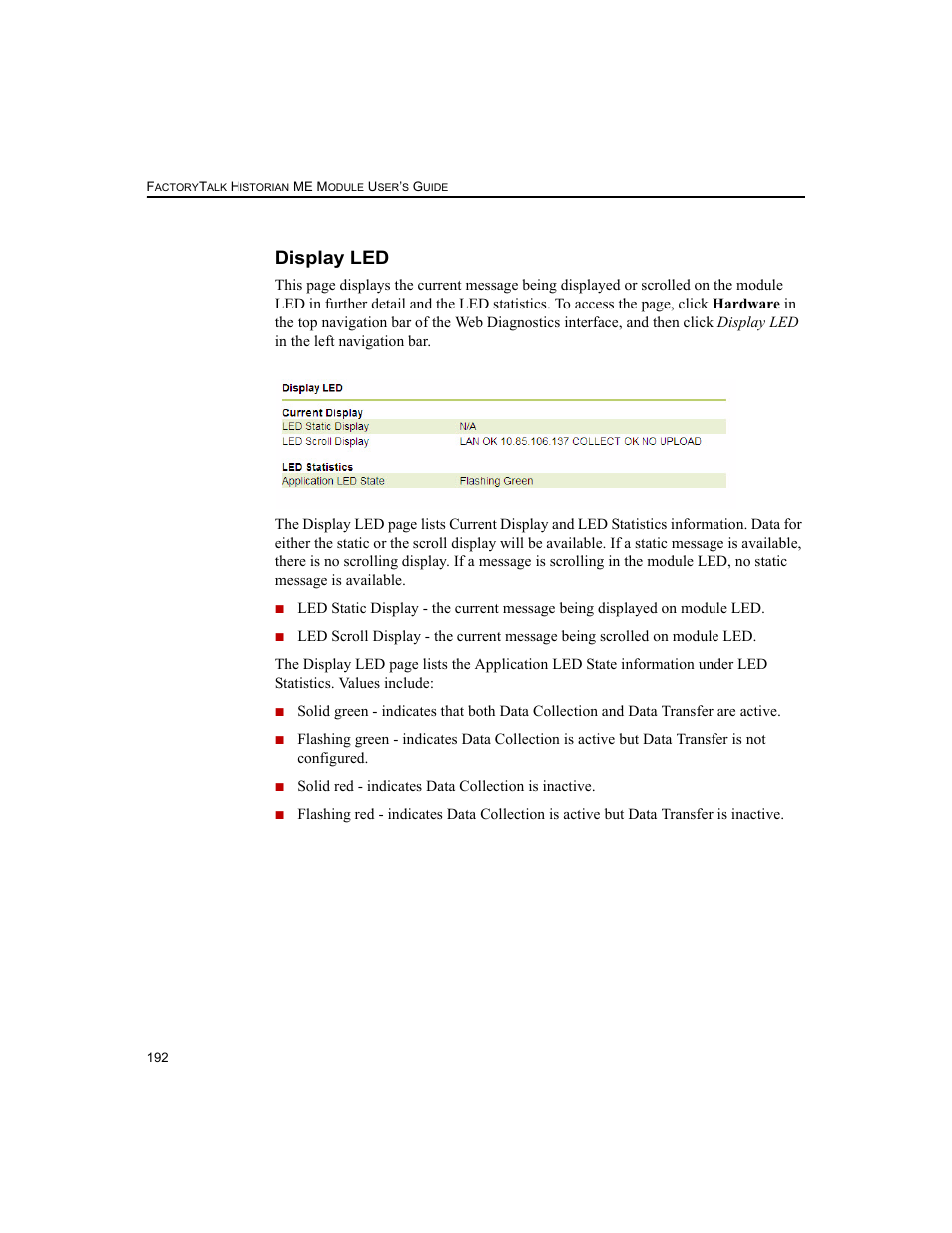 Display led | Rockwell Automation 1756-HIST2G FactoryTalk Historian ME 2.2  User Manual | Page 202 / 330