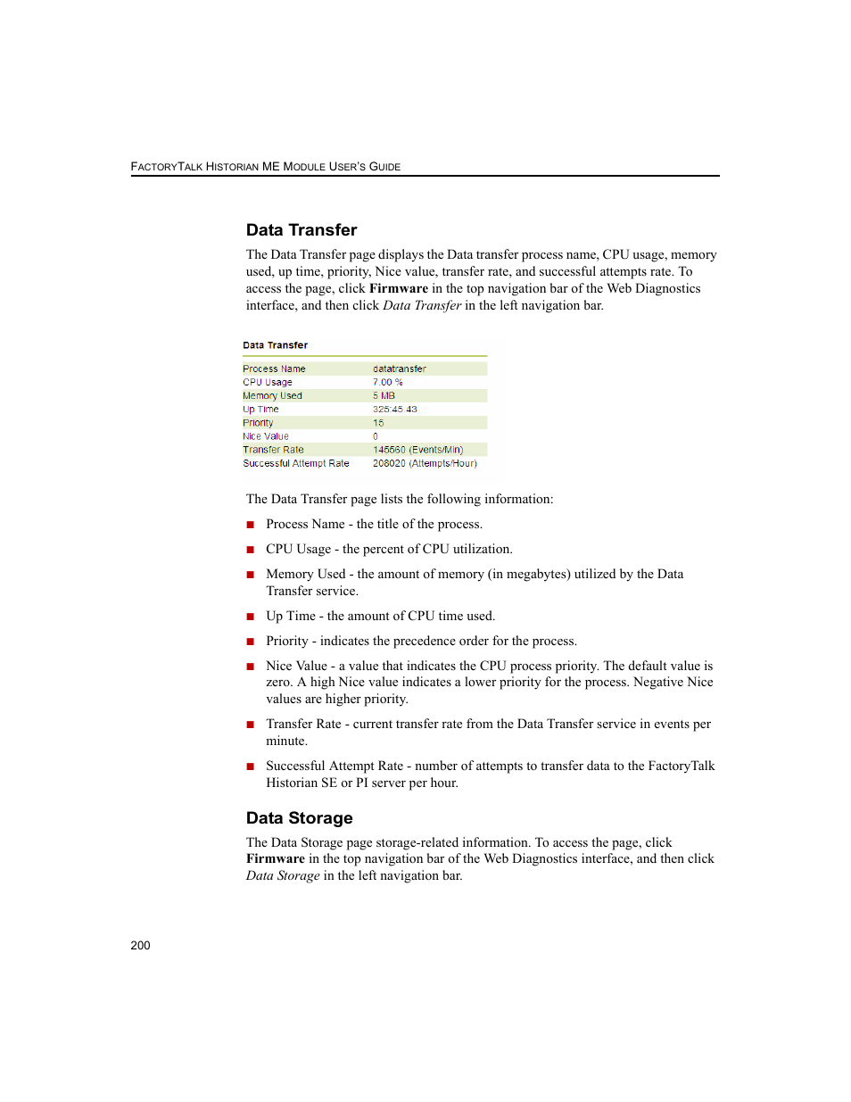 Data transfer data storage, Data transfer, Data storage | Rockwell Automation 1756-HIST2G FactoryTalk Historian ME 2.2  User Manual | Page 210 / 330