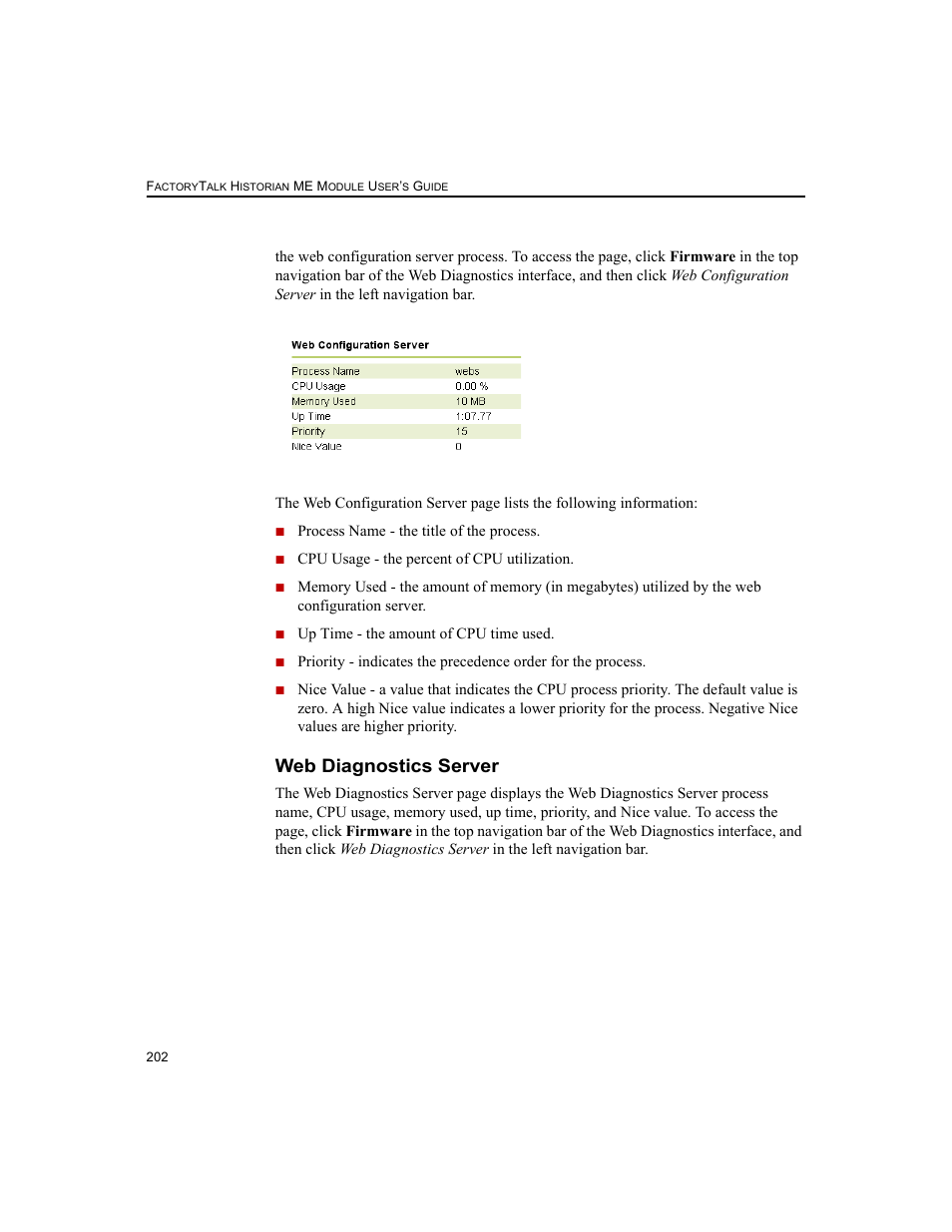 Web diagnostics server | Rockwell Automation 1756-HIST2G FactoryTalk Historian ME 2.2  User Manual | Page 212 / 330