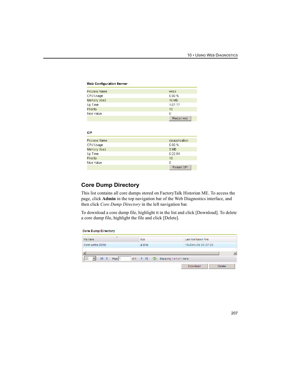 Core dump directory | Rockwell Automation 1756-HIST2G FactoryTalk Historian ME 2.2  User Manual | Page 217 / 330