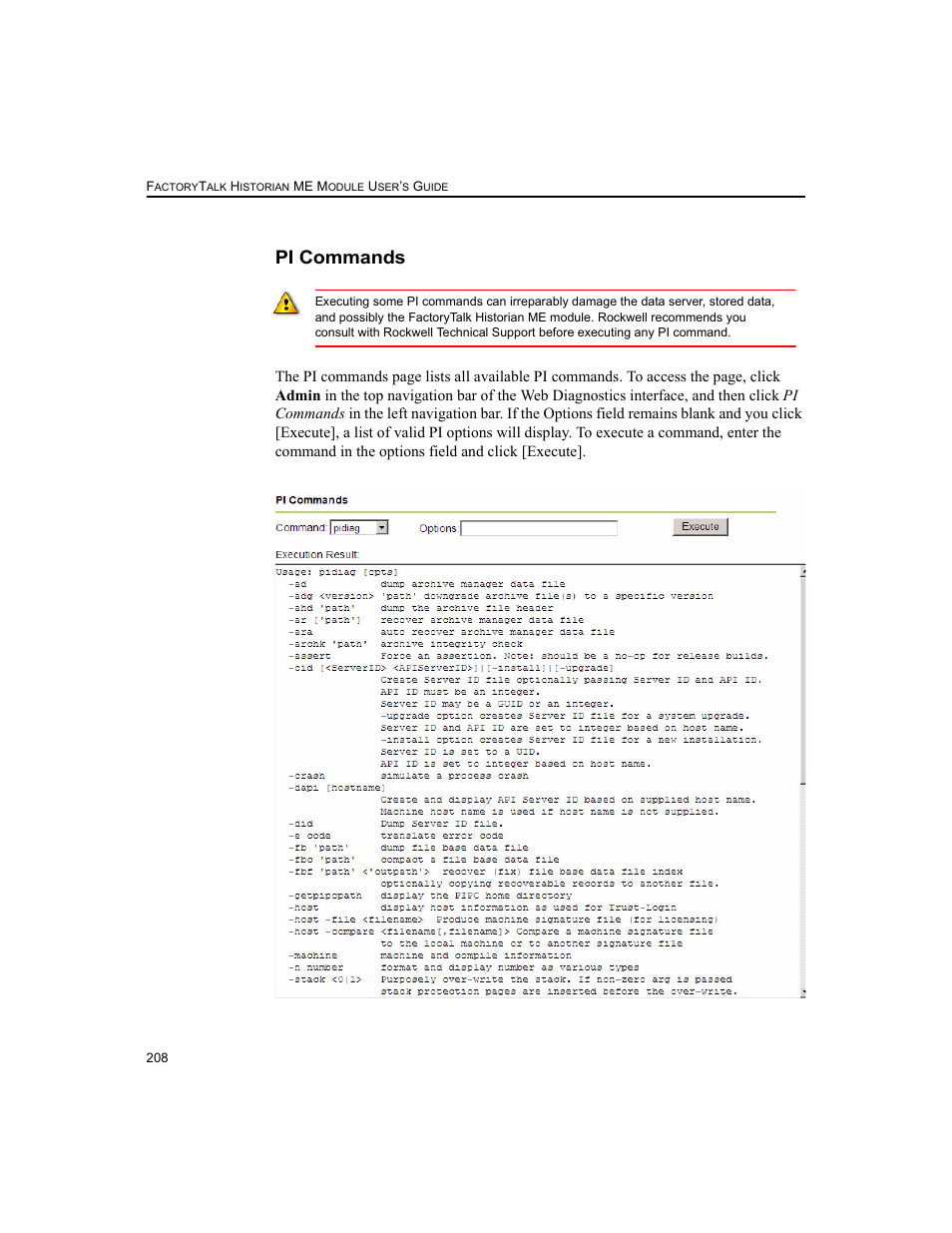 Pi commands | Rockwell Automation 1756-HIST2G FactoryTalk Historian ME 2.2  User Manual | Page 218 / 330