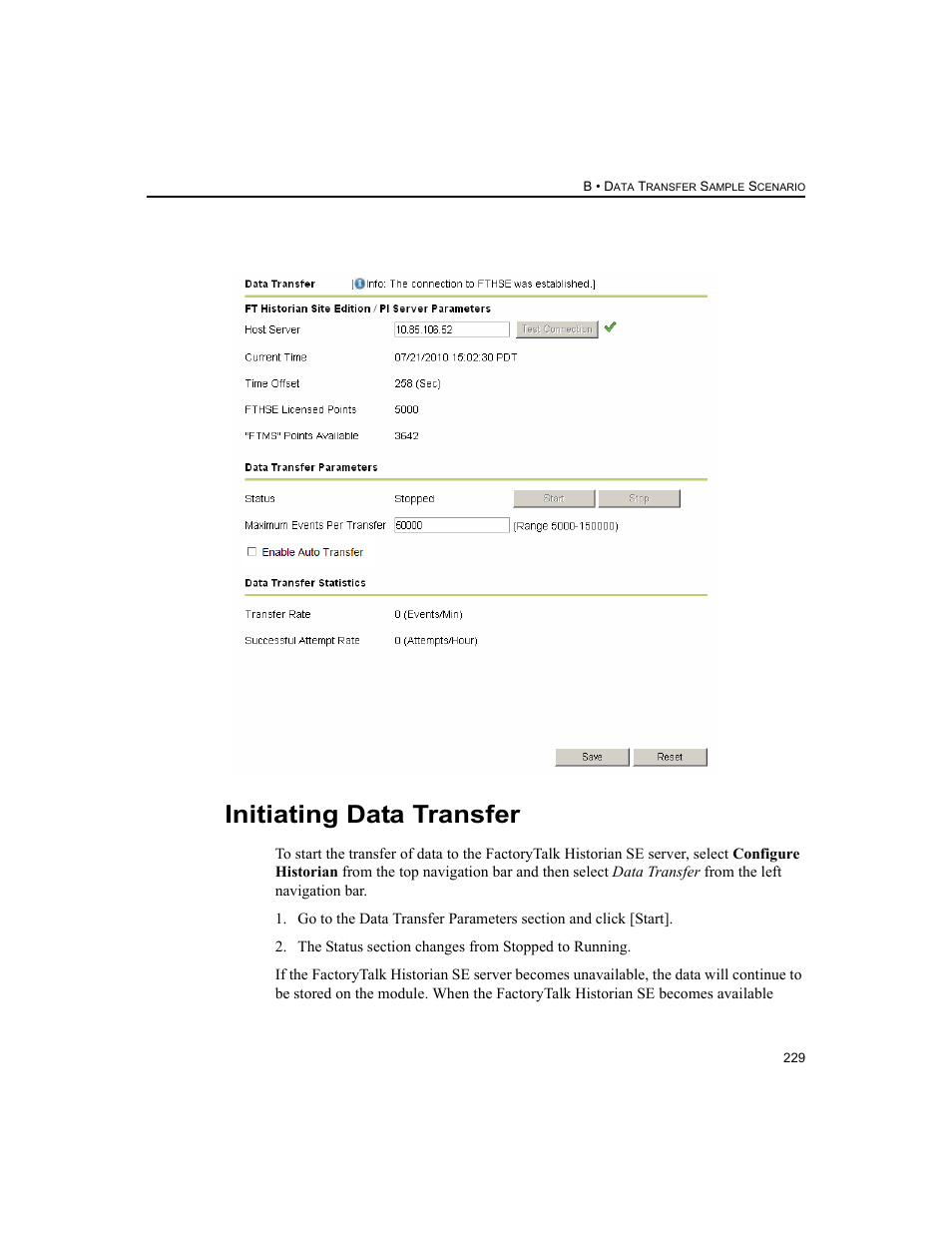 Initiating data transfer | Rockwell Automation 1756-HIST2G FactoryTalk Historian ME 2.2  User Manual | Page 239 / 330