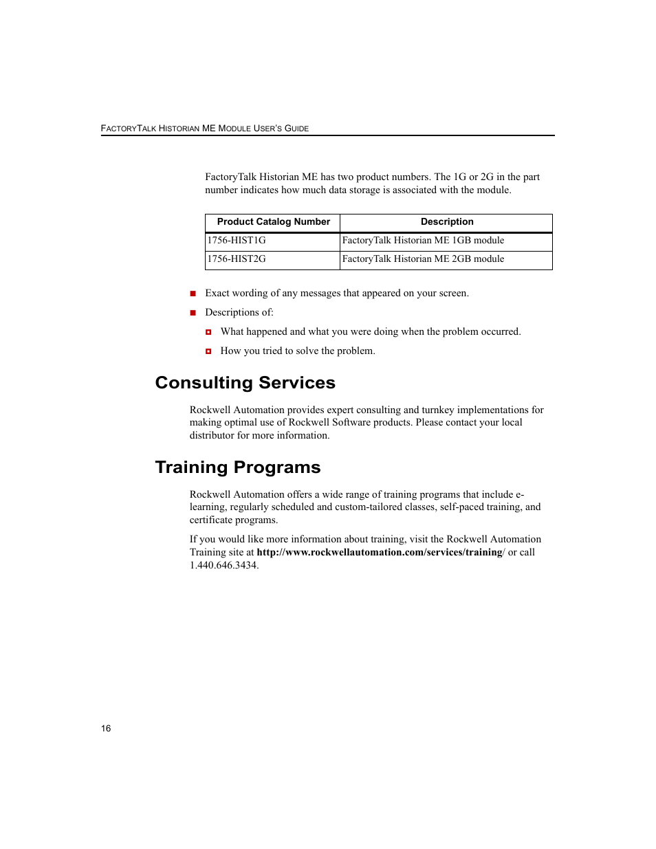 Consulting services, Training programs, Consulting services training programs | Rockwell Automation 1756-HIST2G FactoryTalk Historian ME 2.2  User Manual | Page 26 / 330