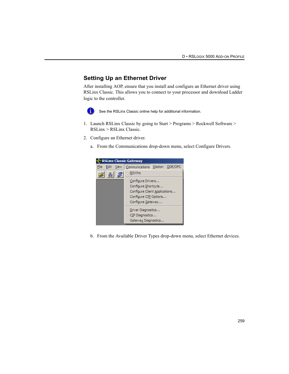 Setting up an ethernet driver | Rockwell Automation 1756-HIST2G FactoryTalk Historian ME 2.2  User Manual | Page 269 / 330