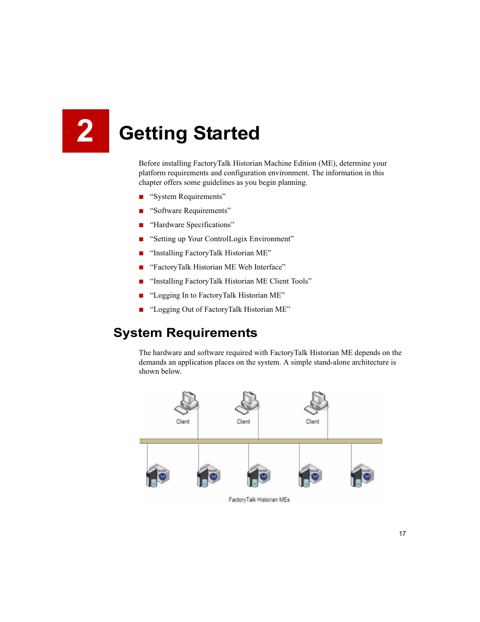 Getting started, System requirements, 2 • getting started | Rockwell Automation 1756-HIST2G FactoryTalk Historian ME 2.2  User Manual | Page 27 / 330