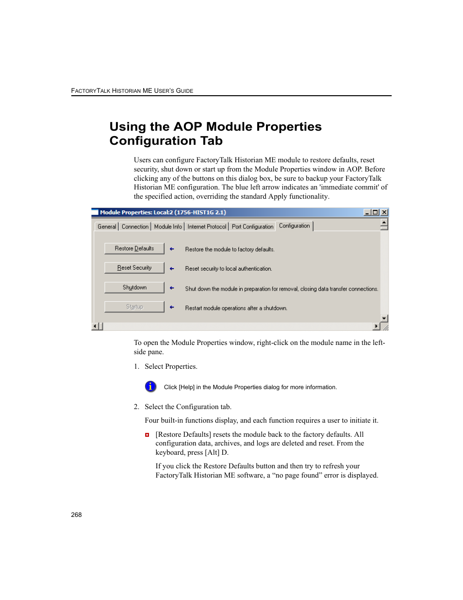 Using the aop module properties configuration tab | Rockwell Automation 1756-HIST2G FactoryTalk Historian ME 2.2  User Manual | Page 278 / 330