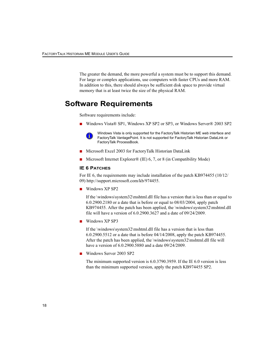 Software requirements | Rockwell Automation 1756-HIST2G FactoryTalk Historian ME 2.2  User Manual | Page 28 / 330