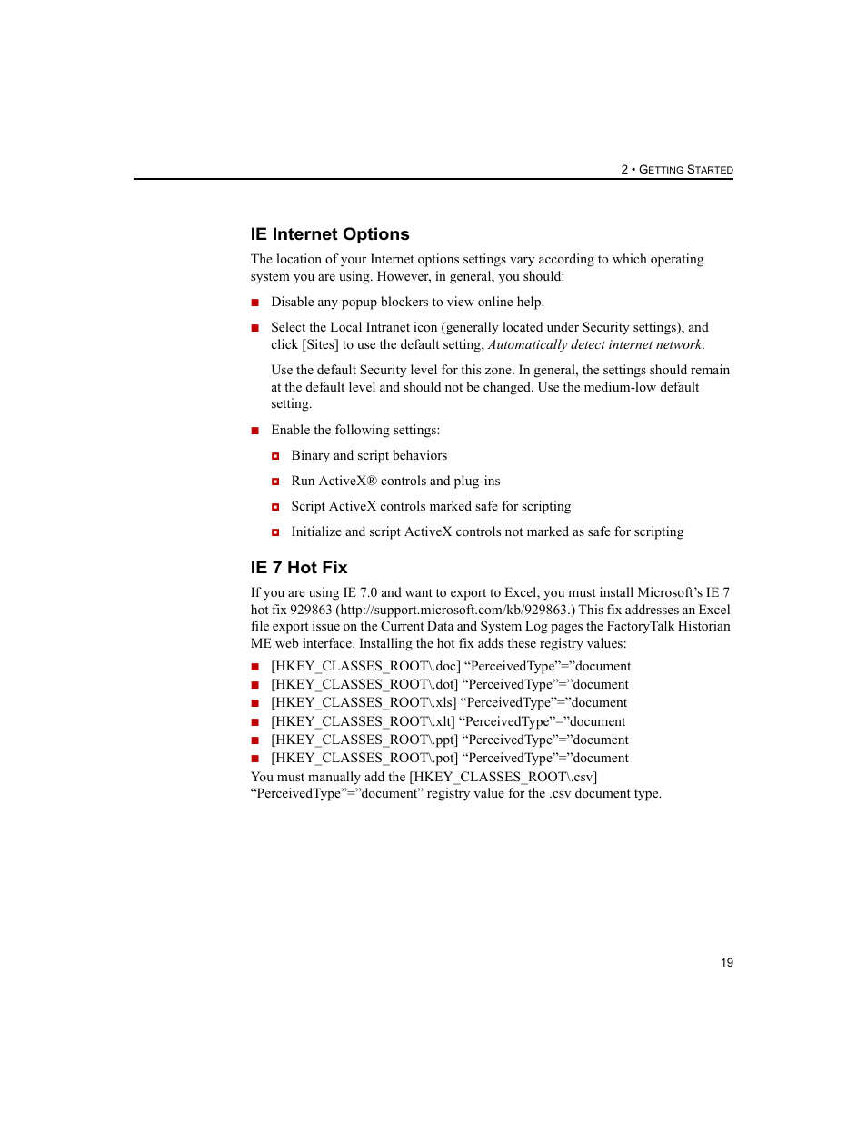 Ie internet options, Ie 7 hot fix, Ie internet options ie 7 hot fix | Rockwell Automation 1756-HIST2G FactoryTalk Historian ME 2.2  User Manual | Page 29 / 330