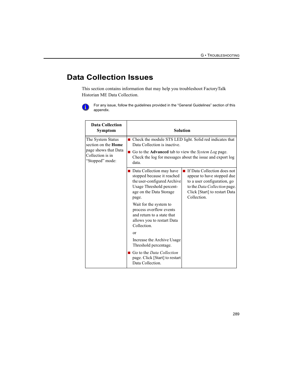 Data collection issues | Rockwell Automation 1756-HIST2G FactoryTalk Historian ME 2.2  User Manual | Page 299 / 330