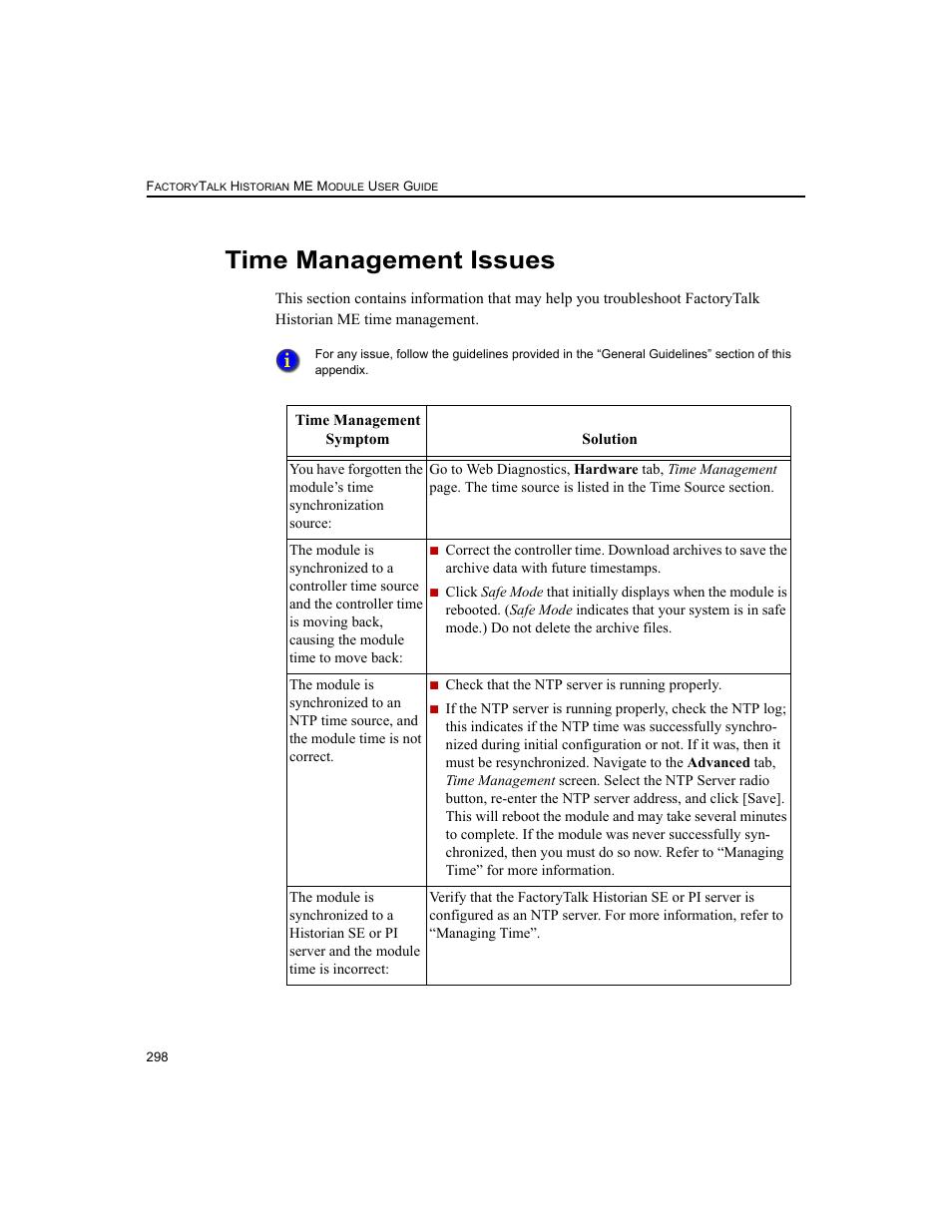Time management issues | Rockwell Automation 1756-HIST2G FactoryTalk Historian ME 2.2  User Manual | Page 308 / 330