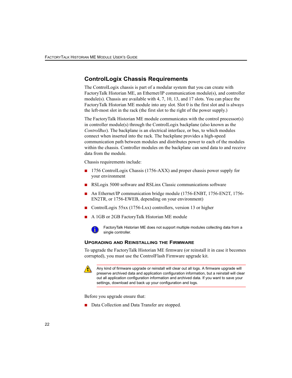Controllogix chassis requirements | Rockwell Automation 1756-HIST2G FactoryTalk Historian ME 2.2  User Manual | Page 32 / 330
