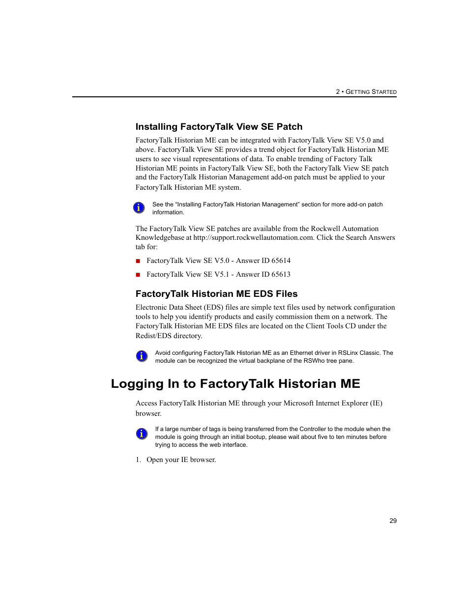 Installing factorytalk view se patch, Factorytalk historian me eds files, Logging in to factorytalk historian me | Rockwell Automation 1756-HIST2G FactoryTalk Historian ME 2.2  User Manual | Page 39 / 330